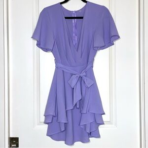 Flowy Pastel Purple Mini Dress with Flutter Sleeves, size MEDIUM